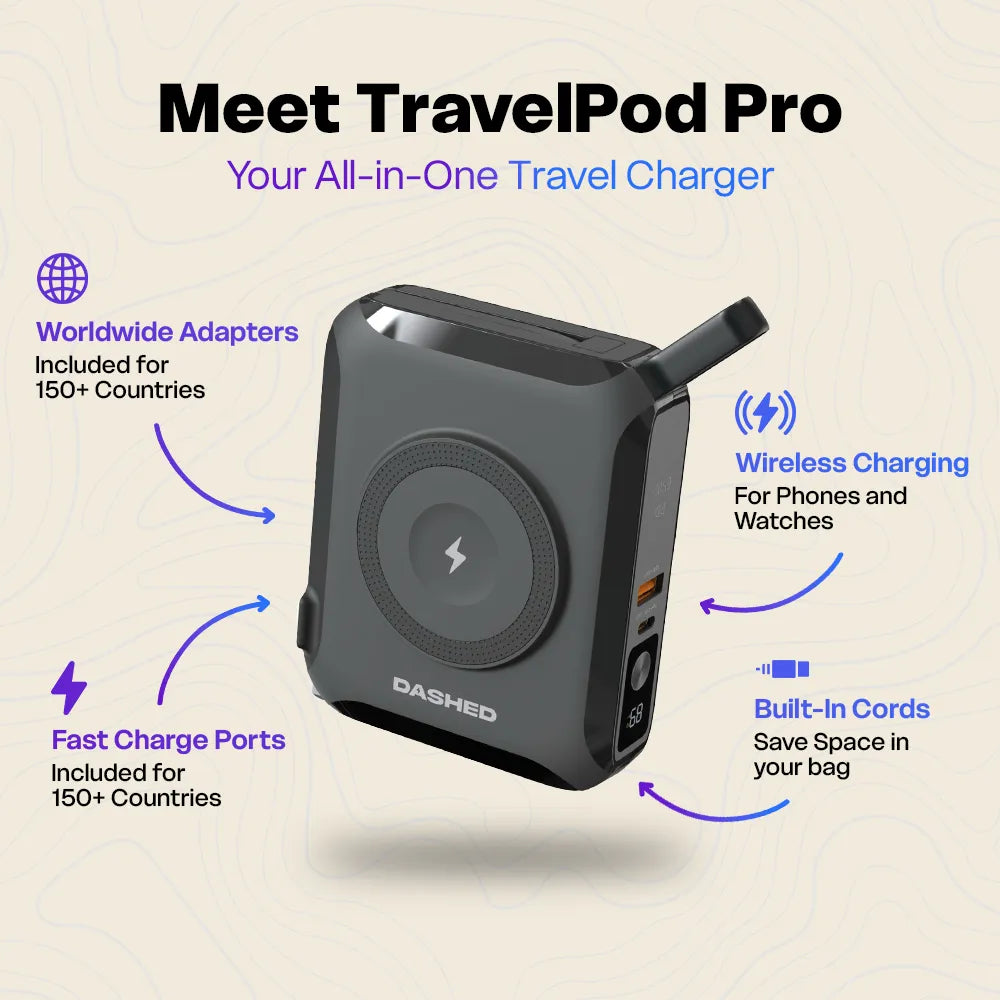 Dashed® TravelPod PRO (chargeur de voyage 4 en 1 pour ordinateur portable) 